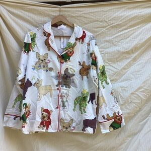 Sheshow NWT Festive Boston Terrier Print Pajama Top, size medium